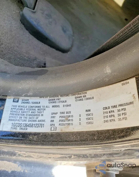 2005 Chevrolet Colorado Z71 z USA, uszkodzony, nr VIN 1GCDS136458123701